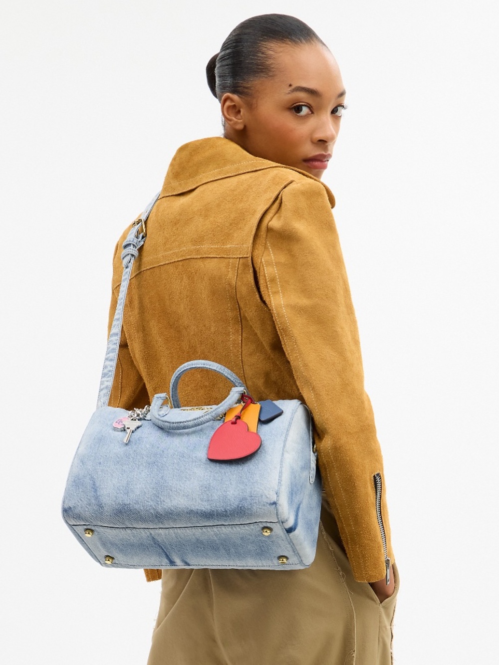 Coach Outlet Rowan Large Satchel Bag In Loved Denim With Charms